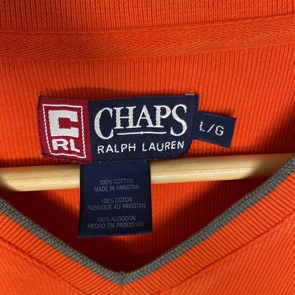 RALPH LAUREN CHAPS Vintage LG Men's Orange/Gray Long Sleeve V-Neck Cotton Top - Picture 3 of 9